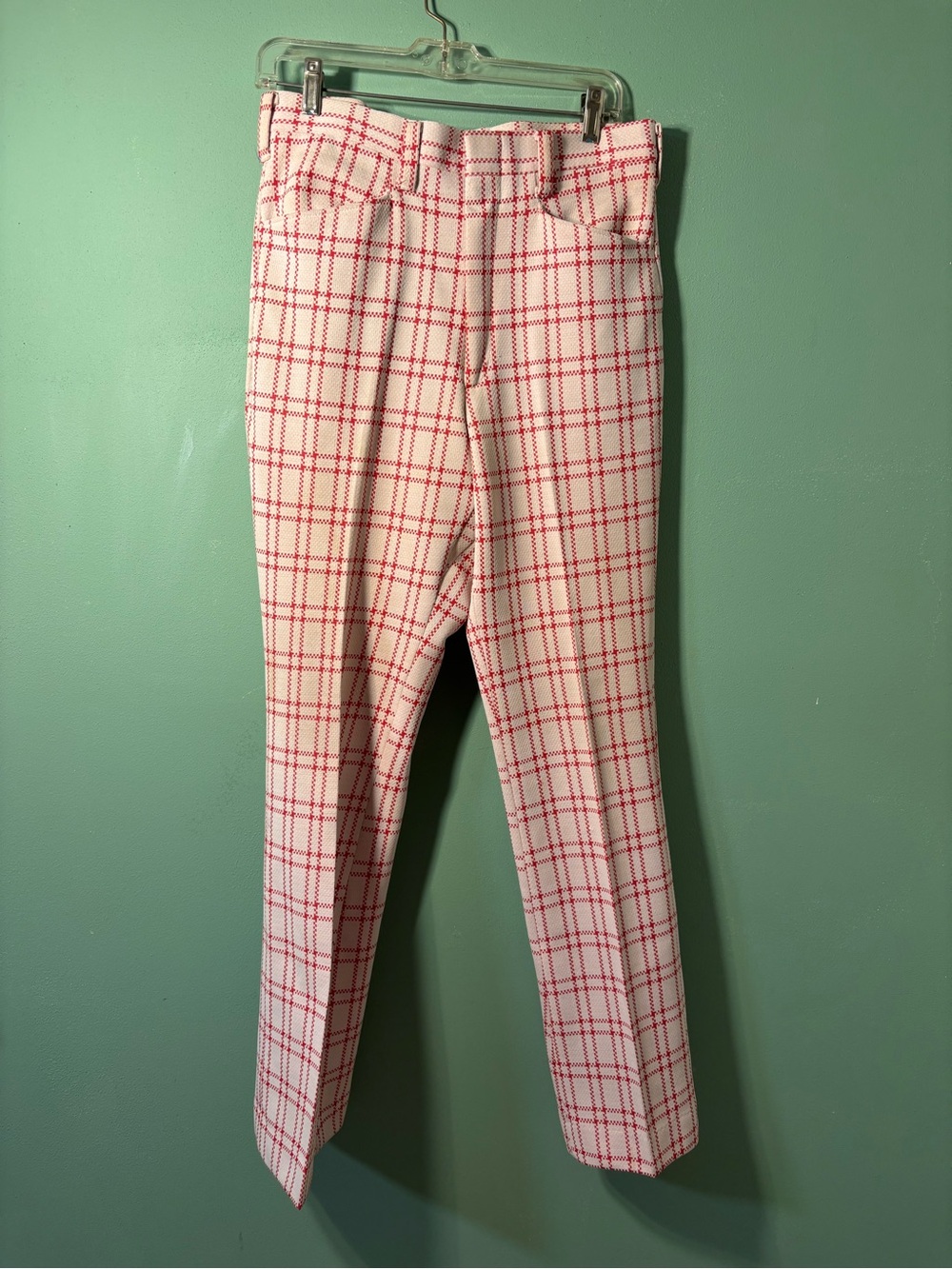 Vintage Men’s Double-knit High-waist Red Print Pants